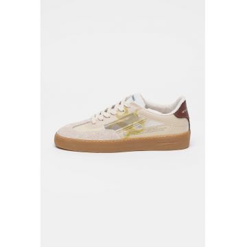 Pantofi sport din piele intoarsa cu imprimeu text