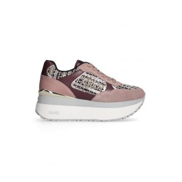 Pantofi sport flatform de piele cu insertii de material textil