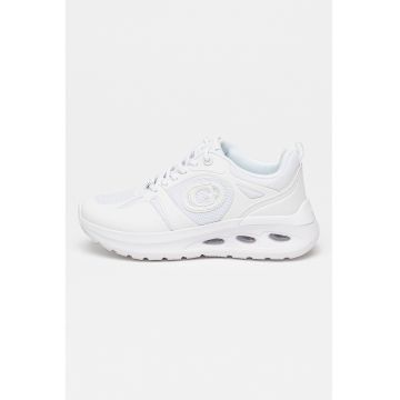 Pantofi sport wedge de plasa cu insertii de piele ecologica