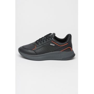 Pantofi sport de piele cu insertii de plasa
