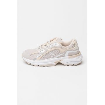 Pantofi sport demi-wedge din plasa cu garnituri - pentru alergare Modern Rugged - Maro taupe deschis/Alb optic