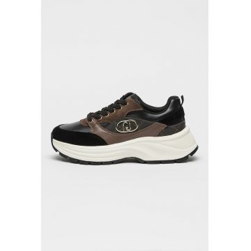 Pantofi sport demiwedge cu garnituri de piele