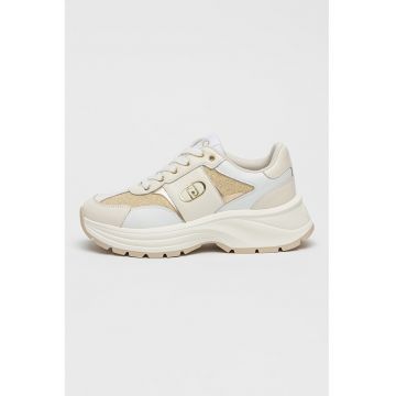 Pantofi sport demiwedge de piele cu aspect stralucitor