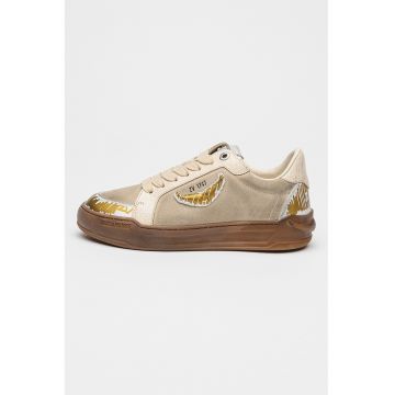 Pantofi sport din piele si piele intoarsa cu detalii contrastante