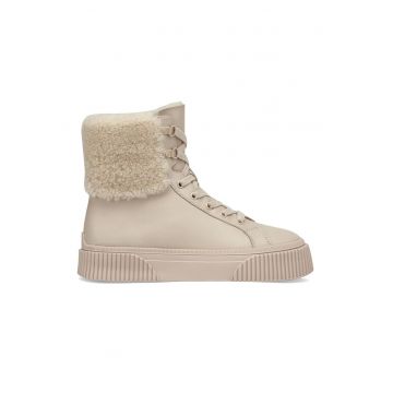 Pantofi sport mid-high de piele cu garnituri cu blana