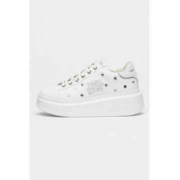 Pantofi sport wedge de piele cu aplicatii cu tinte