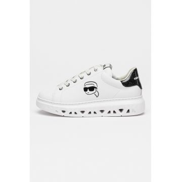 Pantofi sport wedge de piele cu talpa perforata cu logo