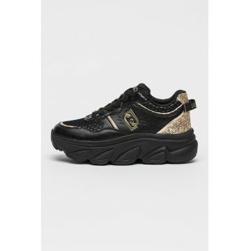 Pantofi sport de piele si piele ecologica cu insertie de plasa