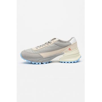 Pantofi sport demi-wedge din piele intoarsa si material textil