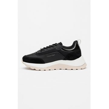 Pantofi sport din piele si plasa - cu aspect masiv