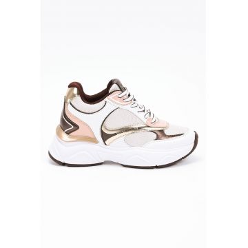 Pantofi sport cu talpa wedge si garnituri din piele