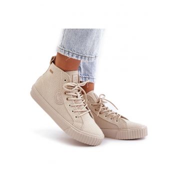 Tenisi dama Big Star - bej - material textil - talpa cauciuc - izolati cu blana de miel - insertie HI-POLY SYSTEM