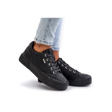 Tenisi dama Big Star - izolati pe platforma - negru - piele ecologica - OO274A465