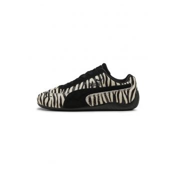 Pantofi sport de piele cu talpa plata si animal print
