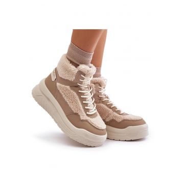 Tenisi dama - Lee Cooper - cu platforma - blana de oaie - bej - piele ecologica/textil