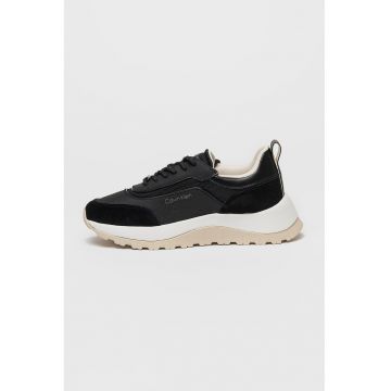 Pantofi sport din piele si plasa - cu aspect masiv