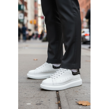 Adidasi barbati casual  albi cu negru 6626