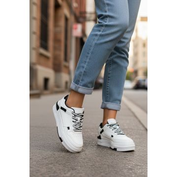 Adidasi dama casual albi cu negru  8002