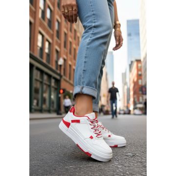 Adidasi dama casual albi cu rosu  8002