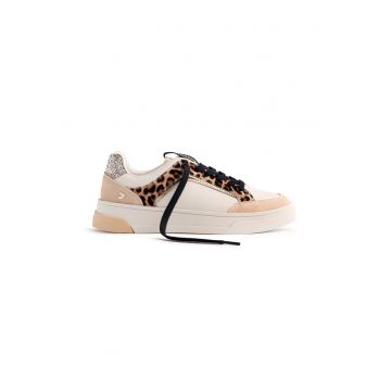 Pantofi sport de piele cu garnituri cu animal print