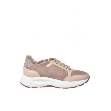 Pantofi sport din piele si piele intoarsa cu captuseala din blana de miel