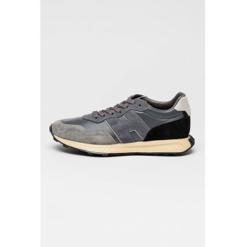 Pantofi sport low-cut de piele si piele intoarsa