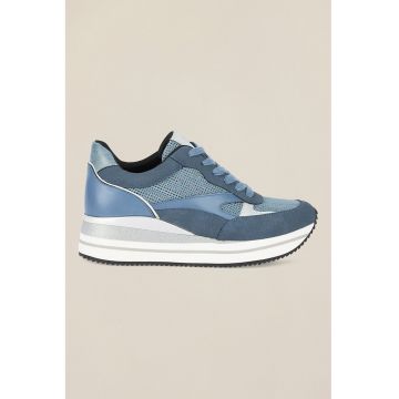 Pantofi sport wedge cu straturi exterioare din piele ecologica