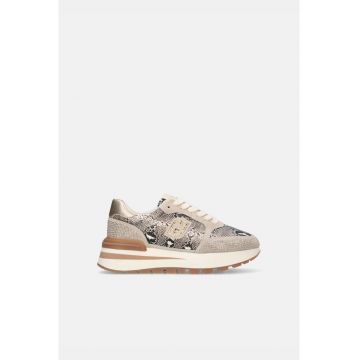 Pantofi sport cu strasuri si segmente cu imprimeu piele de sarpe