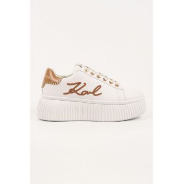 Pantofi sport flatform din piele cu logo brodat