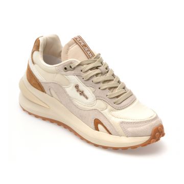 Pantofi sport PEPE JEANS bej, LS60035, din material textil si piele naturala