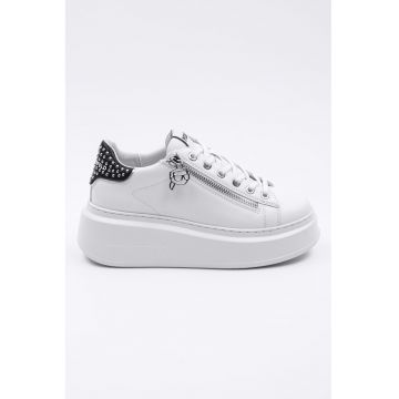 Pantofi sport wedge de piele cu fermoar