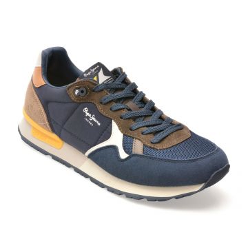 Pantofi sport PEPE JEANS bleumarin, MS40021, din material textil si piele naturala