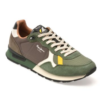 Pantofi sport PEPE JEANS kaki, MS40021, din material textil si piele naturala