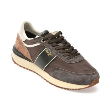 Pantofi sport PEPE JEANS maro, MS60008, din material textil si piele naturala