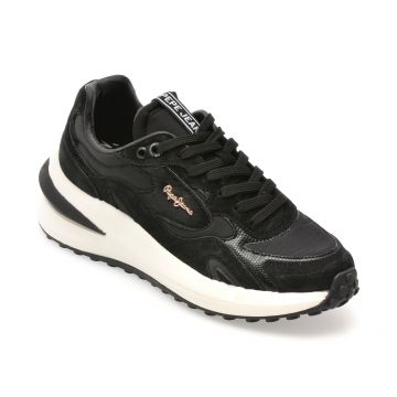 Pantofi sport PEPE JEANS negri, LS60035, din material textil si piele naturala