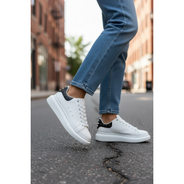 Adidasi dama albi cu negru casual  6626