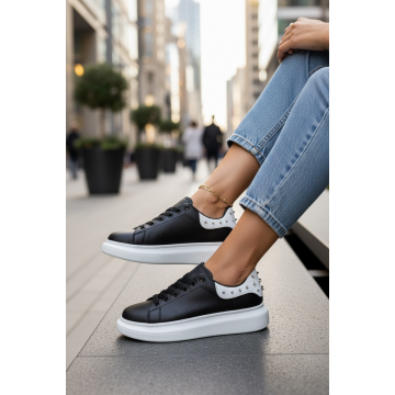 Adidasi dama negri cu alb casual  6626