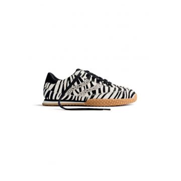 Pantofi sport din piele cu par scurt si piele cu animal print