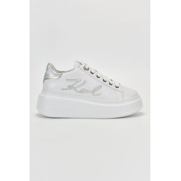 Pantofi sport din piele cu talpa wedge si logo