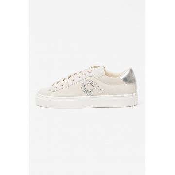 Pantofi sport din piele intoarsa cu aplicatii din strasuri