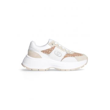Pantofi sport din piele si material textil cu segmente logo