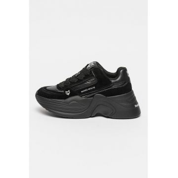 Pantofi sport wedge din piele intoarsa si material textil