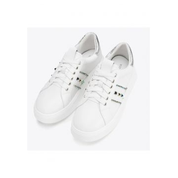 Adidasi dama  platforma - detalii decorative - alb - piele ecologica -