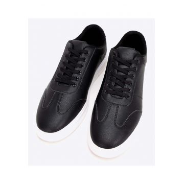 Tenisi barbatesti  piele ecologica - negru clasic