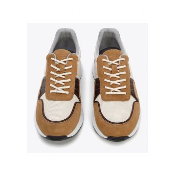 Tenisi barbatesti -  piele intoarsa - insertii elastice - maro