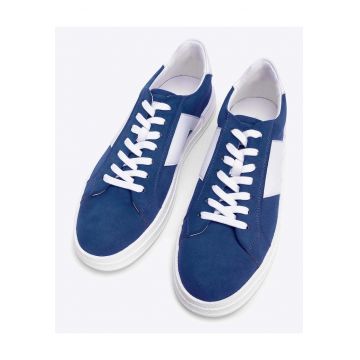 Tenisi barbati -  piele ecologica - varf migdalat - talpa solida - bleumarin