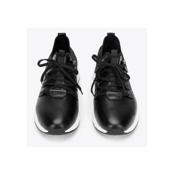 Tenisi barbati -  piele si material textil - negru