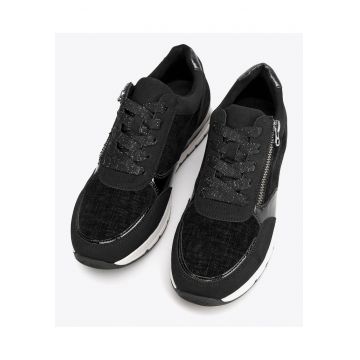 Tenisi dama -  piele ecologica - fermoar lateral - negru