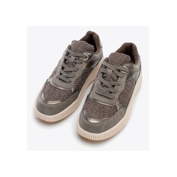 Tenisi dama -  piele ecologica - platforma groasa - gri-maro