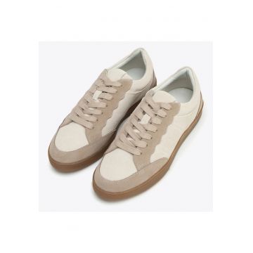 Tenisi dama  piele intoarsa - bej - design modern